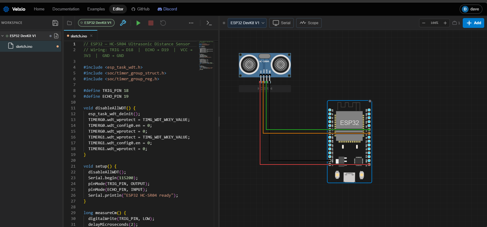 ESP32 with HC-SR04 ultrasonic sensor